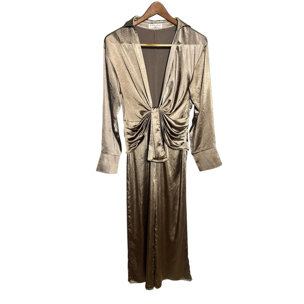 Eighth Hour Satin Front Bow Elegant  Jumpsuit Beige Size 10